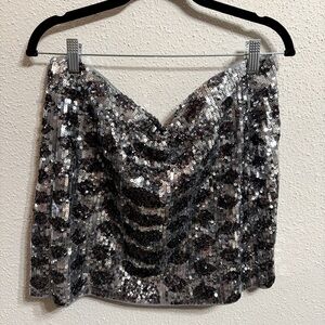 Express leopard print black & silver sequin mini skirt